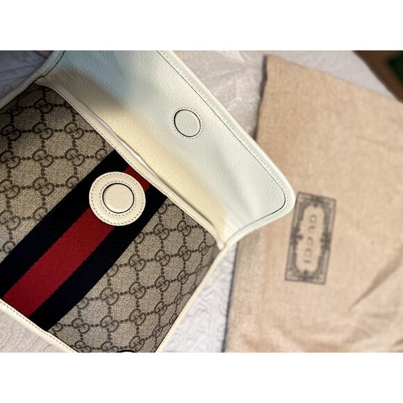 Gucci Ophidia Flap Belt Bag GG Coated Canvas Brown, White - Picture 5 of 13